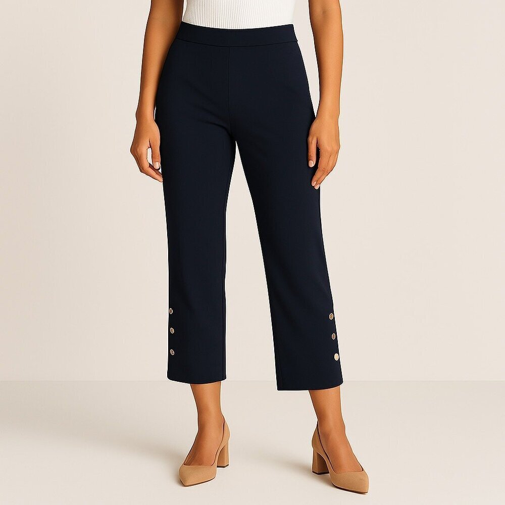 J.O.A Crop Pants Navy Blue High Rise Nautical Side Buttons Size L NWT - Picture 3 of 14